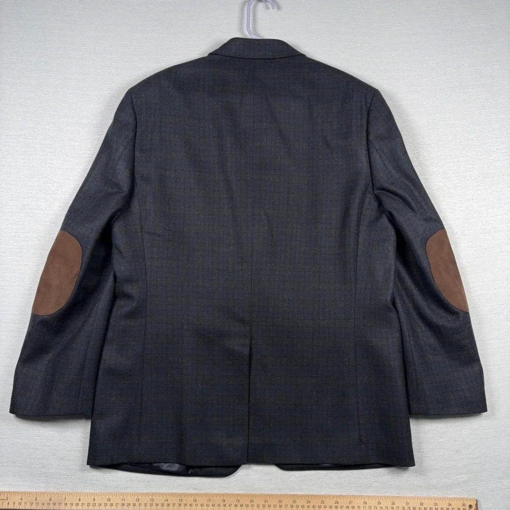 Lauren Ralph Lauren Plaid Wool Elbow Patch Blazer Mens Size 44R Navy Black